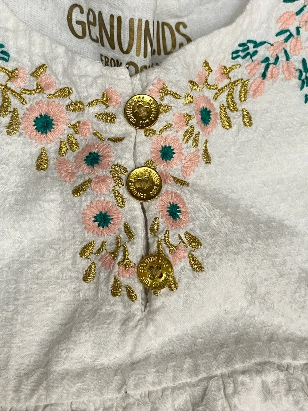 OshKosh B'gosh White Cottagecore Peplum Top with Floral Embroidery